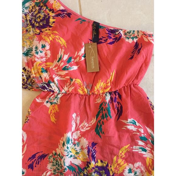 Francescas One Shoulder Floral Print Coral Dress Size Medium - Picture 6 of 7